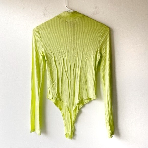 sws essentials neon yellow long sleeve mock neck bodysuit - Picture 2 of 7